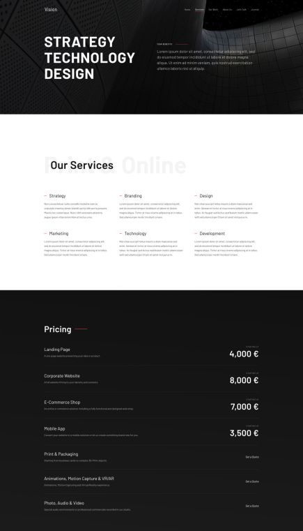 Vision WordPress Theme Services Layout